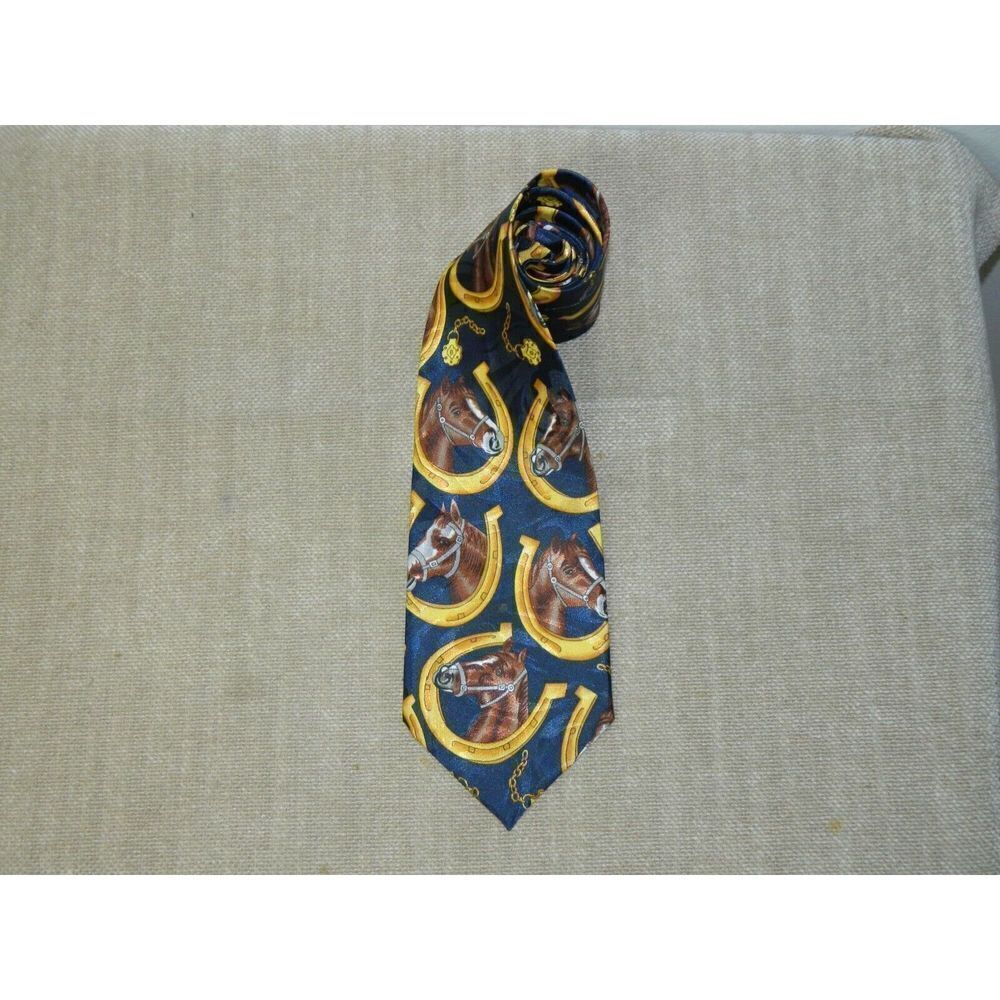 Renaissance‎ Necktie Horses Blue Hand Made Men's Tie Novelty